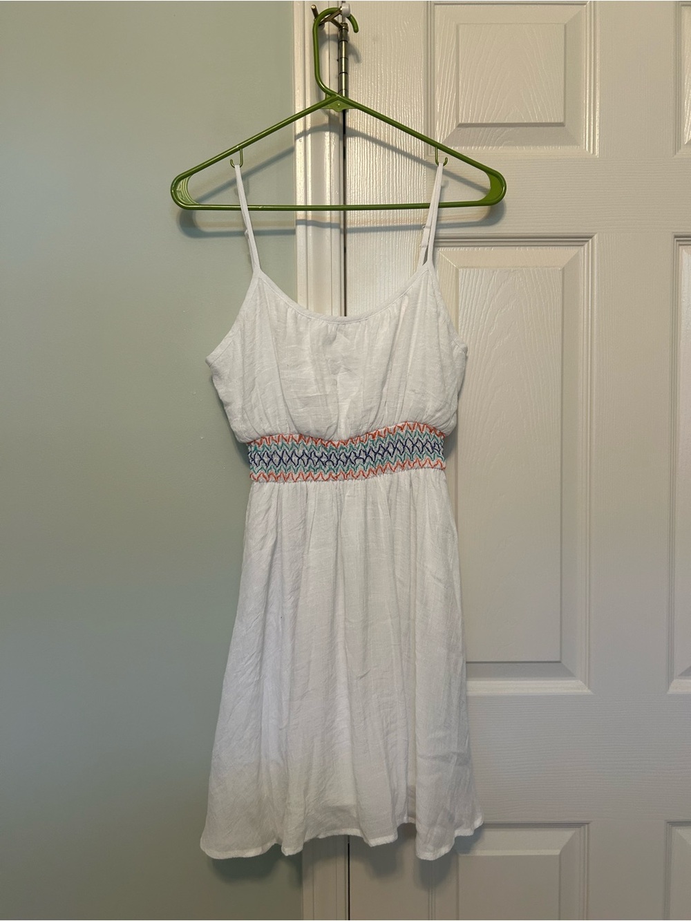 My Michelle White Sundress with Multicolor Smocked Waist